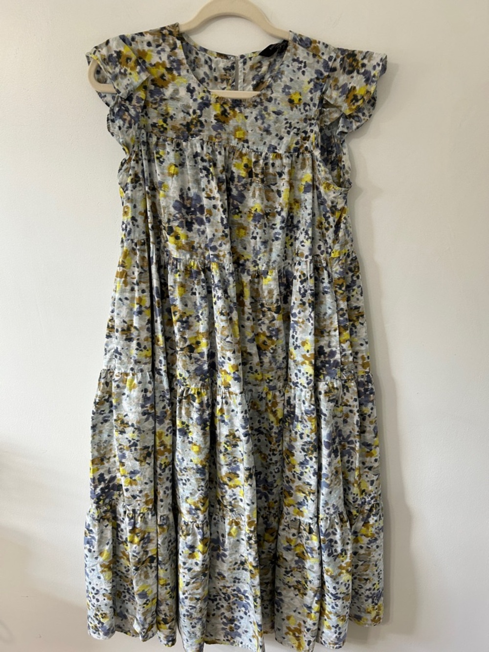 Banana Republic Dress Floral Poplin Tiered Midi Small Spring Flutter Princess